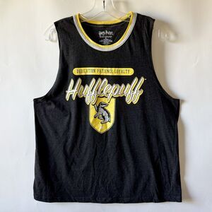 HARRY POTTER Hufflepuff Black Yellow Sleeveless T-Shirt Tank Womens Junior Sz XL